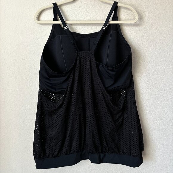 Swim by Cacique Lane Bryant 24 Tankini Swimsuit Top Black Mesh Racerback - Picture 6 of 9